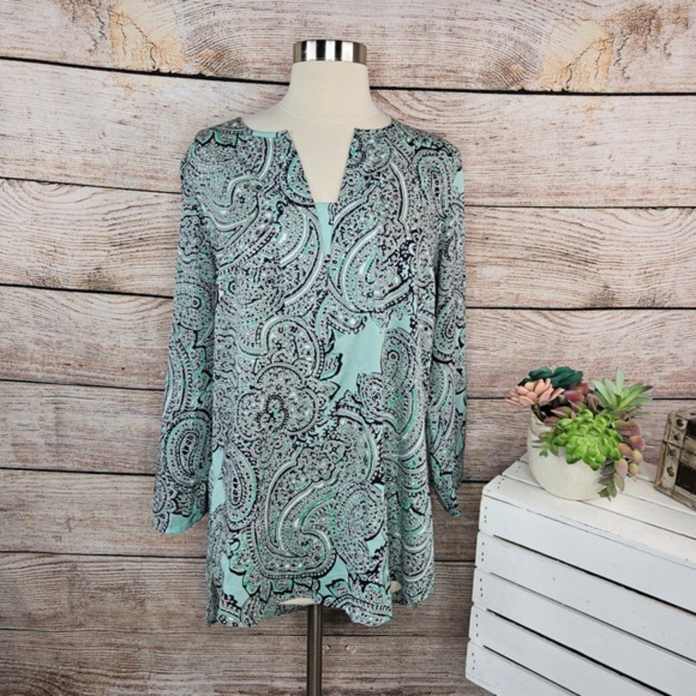 5/$25 The Limited Paisley Tunic Top Women's Long Sleeve V-Neck Blouse Large